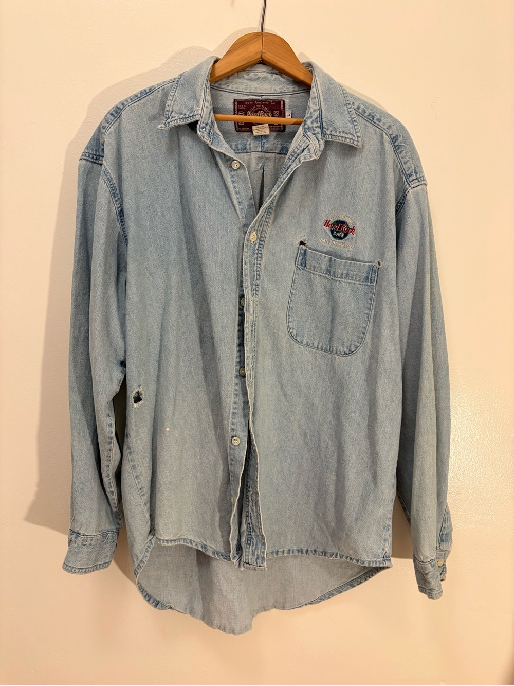 Hard Rock Cafe Light Blue Denim Button-Up Shirt